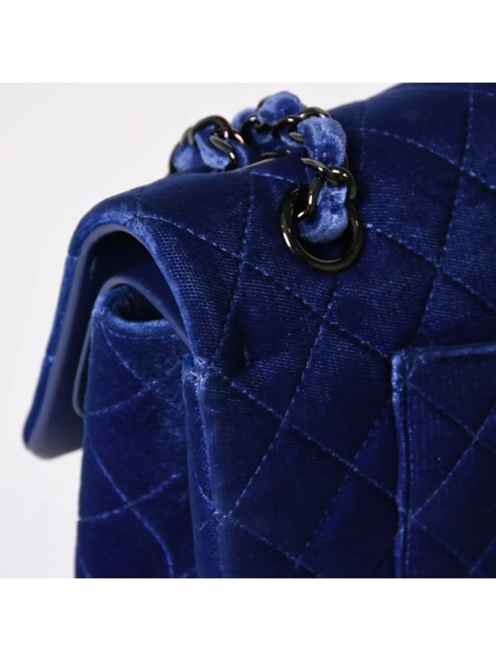 Chanel Quilted 25 Shoulder Bag Double Flap Velour Blue Black